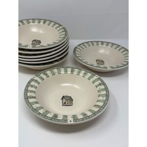 Pfaltzgraff Naturewood Cereal Bowls Birdhouse Green White‎ Set of 8 USA Made